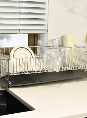 304不锈钢单层碗碟沥水架台面小型厨房水槽窄边筷盘子滤水置物篮