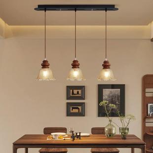 中古餐厅吊灯三头冰裂纹南洋风复古吧台灯实木民宿餐桌茶室吊灯