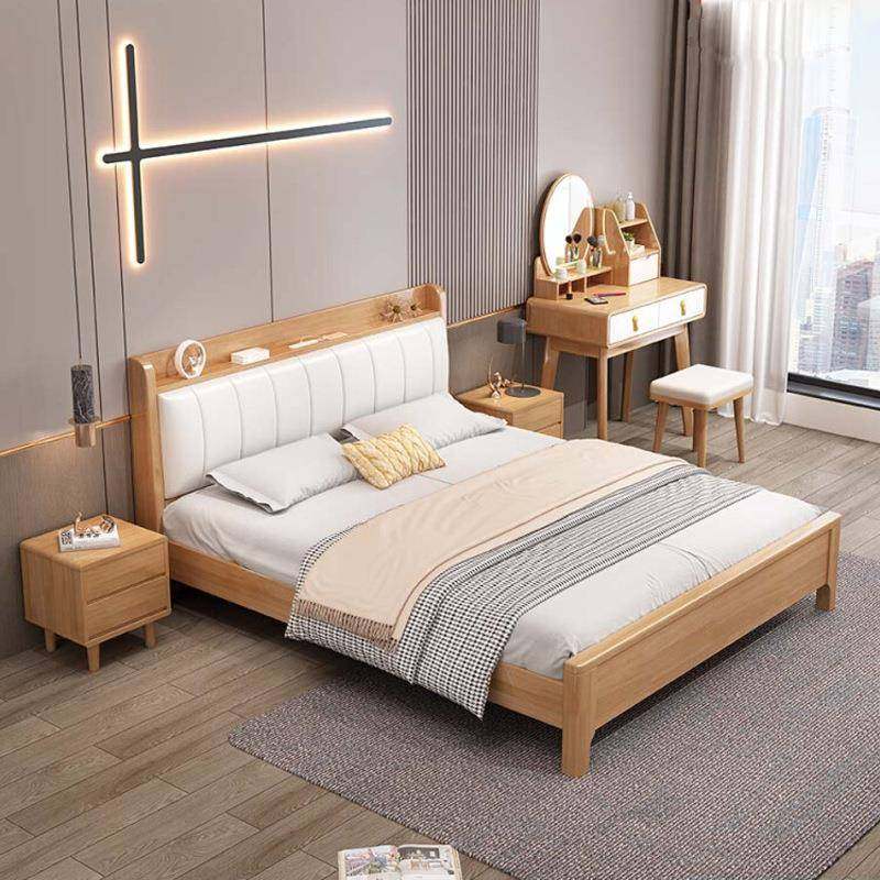 实木床卧室1.8米北欧纯木床现代简约1.2m轻奢软靠双人床婚床大床