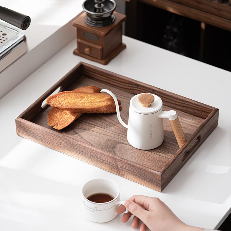 陶怡胡桃木手提托盘居家客厅美食收纳盘中式田园点心盘一物多用