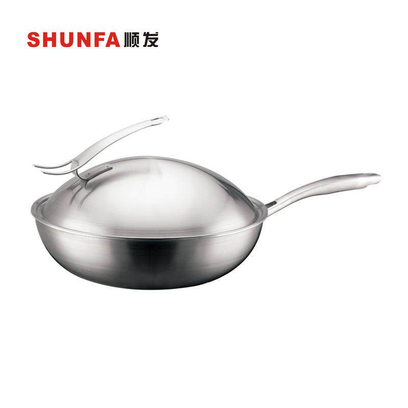 顺发热得衡28cm单柄三层钢炒锅无涂层304三层底物理不粘无油烟锅