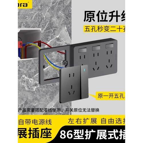 墙壁扩展插座转换器多用五孔usb插线板带线排插面板拓展式多功能