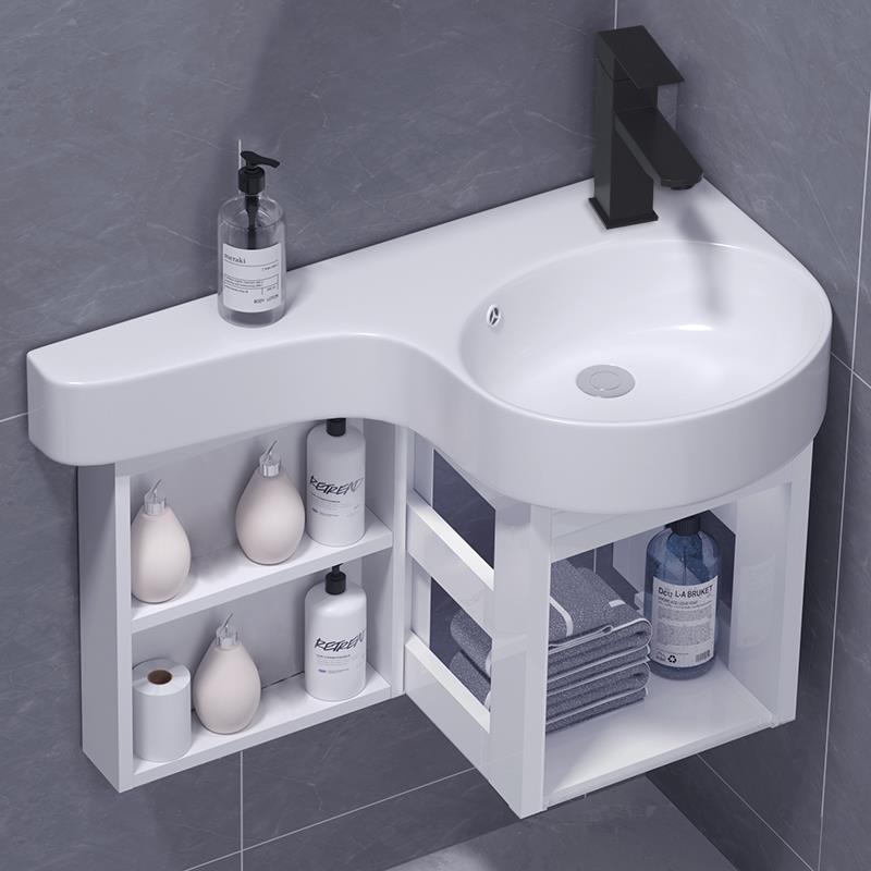 小户型挂墙式陶瓷洗手盆防水铝简易挂盆加长窄边大洗脸盆深洗漱池