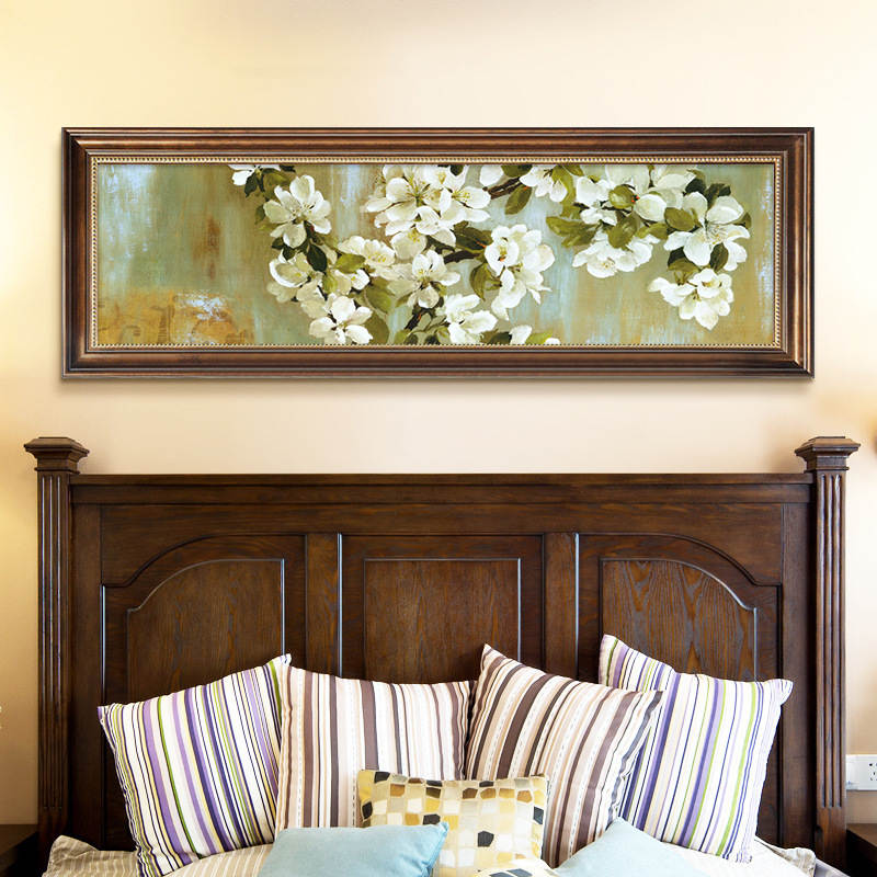 美式卧室床头装饰画欧式沙发背景墙画横幅挂画植物花鸟壁画酒店画图片