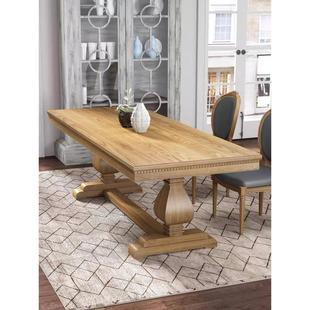 美式 原木客厅家用长桌北欧简约长方形书桌工作台 实木复古餐桌法式