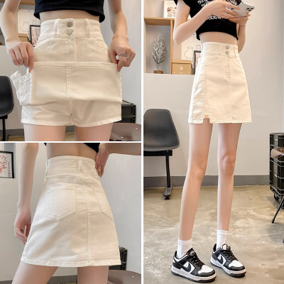 牛仔白色裤裙女夏季新款欧货高腰防走光短裙a字包臀裙休闲半身裙