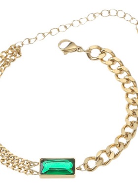 Retro high-quality titanium steel 18K gold emerald necklace