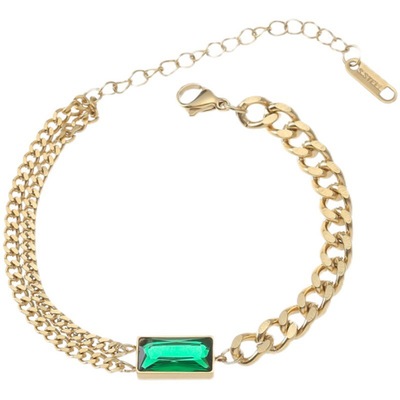 Retro high-quality titanium steel 18K gold emerald necklace