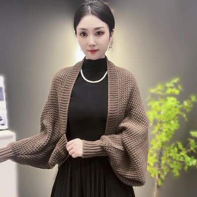 密织开衫长袖披肩女春秋款欧货高端开衫外套时尚洋气高档外搭上衣