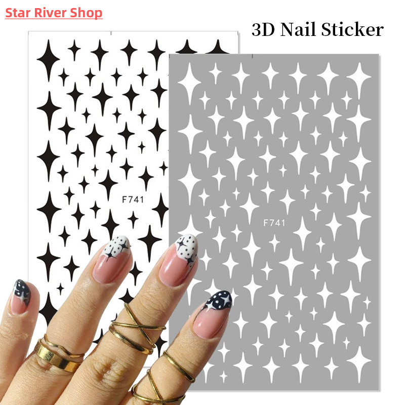 1PC 3D Nail Stickers Black Heart Love Self-Adhesive Slider L
