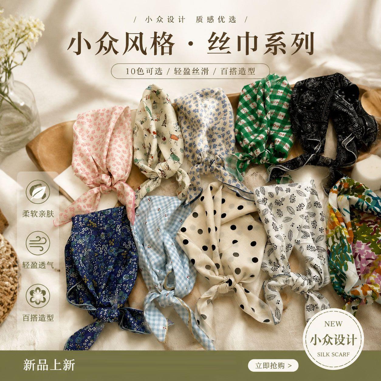 自留软乎乎方巾碎花波点棉麻领巾装饰头巾文艺复古小清新ins腰花