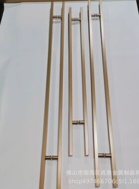 玫金色玻璃门咖啡色大拉手灰色中式亚黑方管木门大门长把手轻奢风