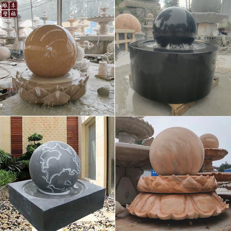 黑色石雕水转球喷泉花岗岩水景喷泉别墅酒店美陈摆件大理石喷泉