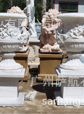 天然大理石花盆石雕庭院花盆别墅园林景观石材花盆厂家订置