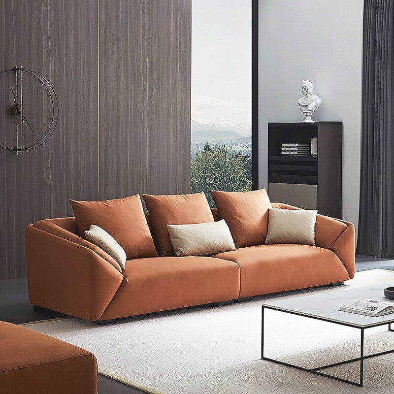 北欧皮艺沙发大小户型简约现代意式妃民宿客厅家具直排真皮沙发
