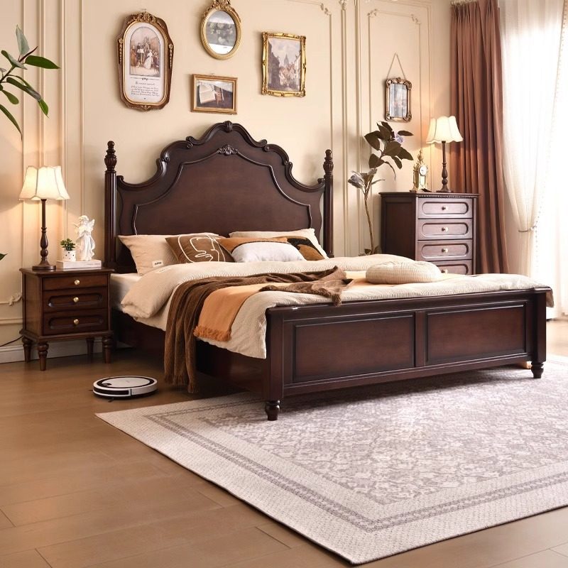 中古风实木安娜床现代简约1米8主卧双人床美式储物大床轻奢公主床