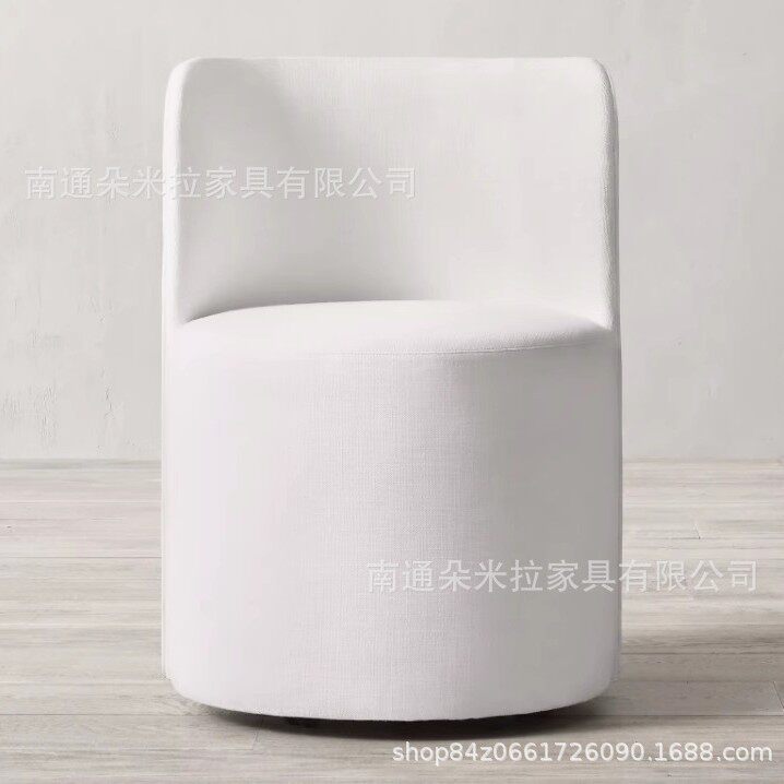 RH美式高段简约亚麻布艺软包书椅餐椅单人椅子高端展示椅