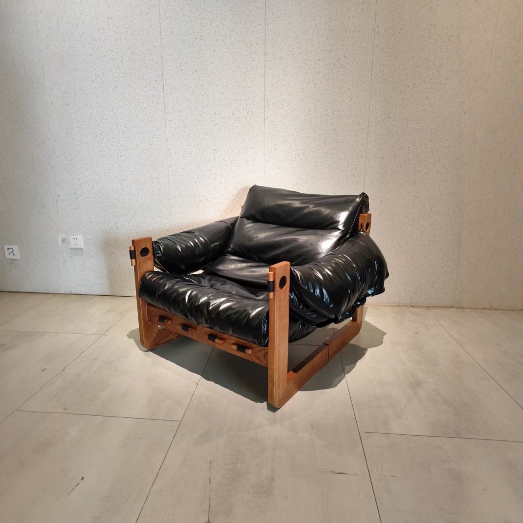 单人沙发椅中古风椅子实木休闲椅接待家用沙发椅可坐可躺懒人躺椅