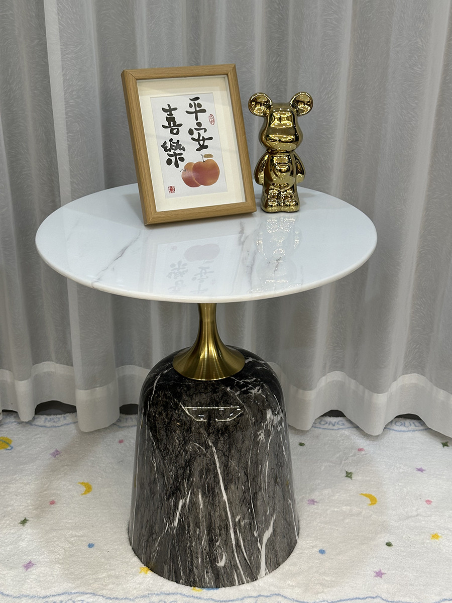 ?天然大理石沙发边几简约现代客厅洽谈圆形小茶几家用创意茶几角