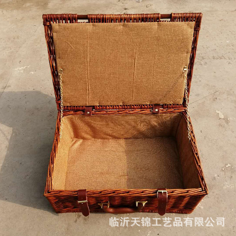 厂家批发柳编手提收纳箱 藤编收纳篮 手工编织带盖礼品盒 野餐篮