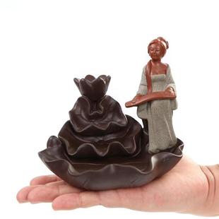 紫砂倒流香炉禅意仕女摆件家用室内复古檀香沉香香薰炉线香插香座