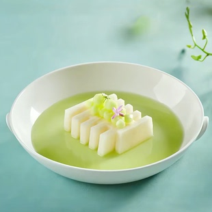 纯白双耳陶瓷盘子高档会所高级感意境冷菜盘中餐饭店家用菜盘子