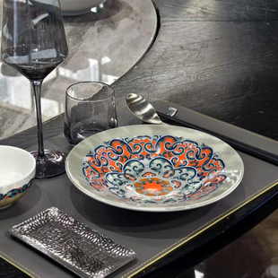 新款中式国风酒店会所餐厅复古浮雕彩绘四件套餐具高级感陶瓷套装