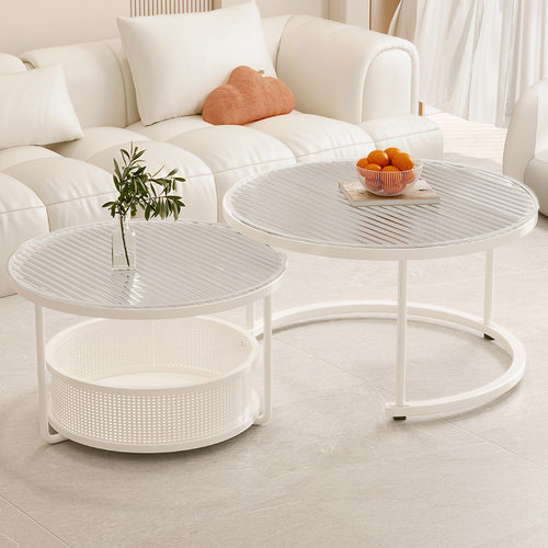 奶油风茶几客厅家用高级感简约现代轻奢简易小户型极简玻璃小圆桌