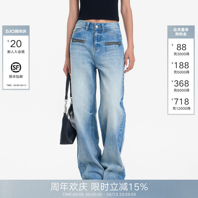 CalledBack复古直筒牛仔裤女