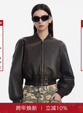 【Designer系列】Called Back皮衣女棕色2025年冬季新款夹克外套