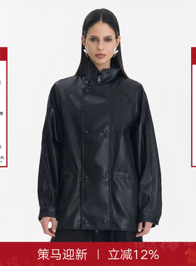 Called Back黑色皮衣女2025秋季新款气质百搭收腰立领宽松外套