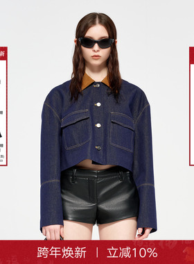 CALLEDBACK25秋季新款复古丹宁牛仔外套女撞色翻领口袋短款夹克