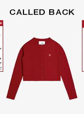 CALLED BACK2025秋季新款氛围感红色长袖短款圆领针织开衫上衣女