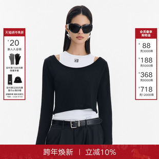 Back背心长袖 黑白撞色拼接修身 两件套装 新款 上衣 女秋季 Called