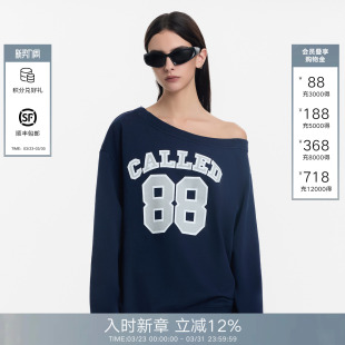 复古字母印花88圆领宽松长袖 美式 卫衣女 Back2026春夏新款 Called