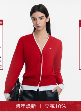 【张艺凡同款】CalledBack针织开衫女2025秋季假两件氛围感红毛衣