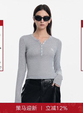 Called Back长袖针织打底女2025秋季新款修身显瘦灰色薄款上衣女