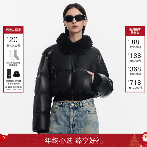 CALLEDBACK黑色毛领羽绒服