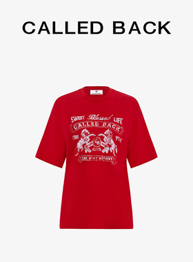 Called Back红色印花T恤短袖女2025春季新款复古美式宽松百搭上衣