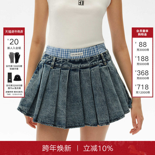 CALLEDBACK牛仔百褶裙复古短裙