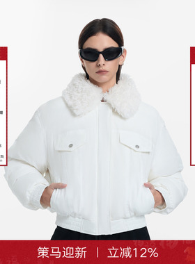 Called Back白鹅绒羽绒服女25冬季新款白色毛领短款宽松保暖外套
