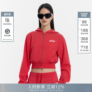 拉链衫 新款 休闲百搭印花上衣 Back红色连帽卫衣女2026春季 Called