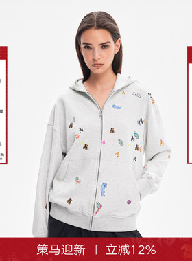 Called Back连帽卫衣外套女2025秋季新款饭团熊灰色拉链休闲上衣