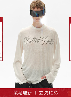 CalledBack长袖上衣女2025秋季新款水钻logo白色圆领薄款内搭打底