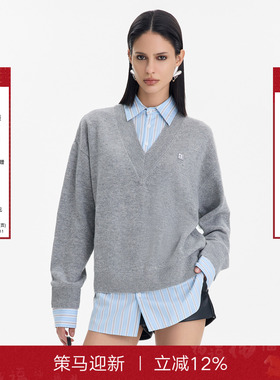 【毕雯珺周深同款】CalledBack假两件衬衫毛衣女2025秋季针织上衣