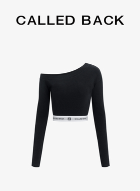 Called Back黑色斜肩长袖针织衫女2026春季新款短款露肩内搭上衣