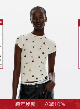 Called Back趣味小熊短袖T恤女2025新款圆领针织内搭修身打底上衣