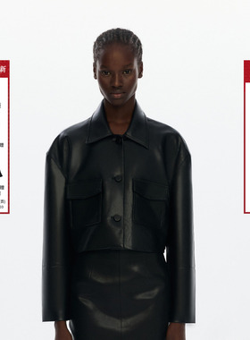 【贺峻霖同款】CALLEDBACK秋冬新款翻领皮衣女工装口袋短夹克外套