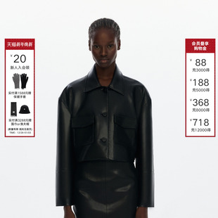 翻领皮衣女工装 CALLEDBACK秋冬新款 口袋短夹克外套 贺峻霖同款