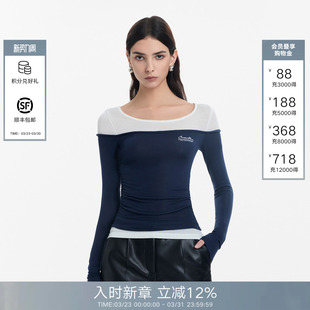 修身 T恤女2026春夏新款 弹力撞色上衣 Back拼接假两件长袖 Called